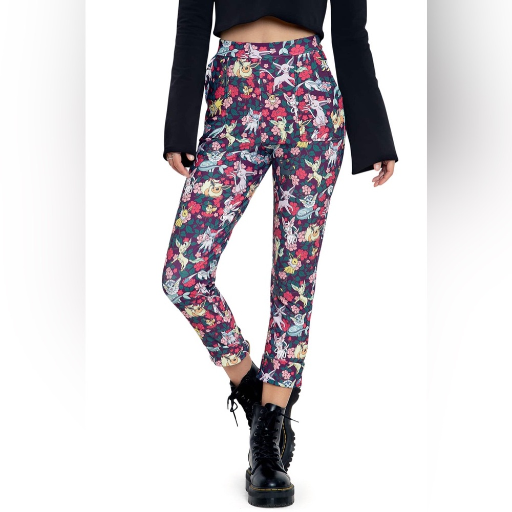 NWT Blackmilk Eevee Evolution Floral Cuffed Pants Leggings Pokemon Size M